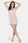 Zivame Forever Yours Lace N Mesh Babydoll With Thong - Rose Quartz — thumbnail 4